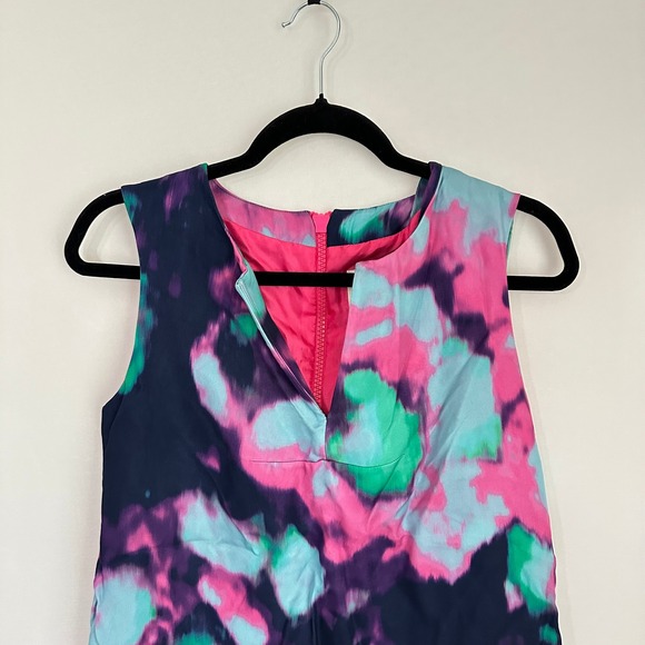Kate Spade Sleeveless Dress Tye Dye Watercolor Print V Neck Back Zip Size 8 - Picture 2 of 12